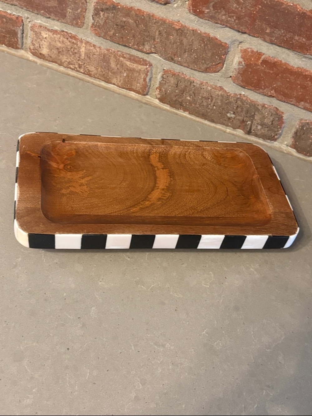 Checkerboard Accent Wooden Tray in Black and White - Picture 5 of 5